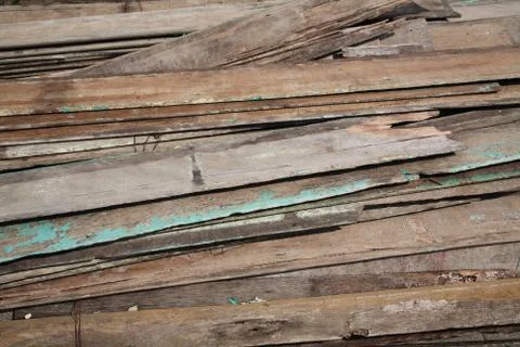 Stack of old and dirty lumber Stock Photos