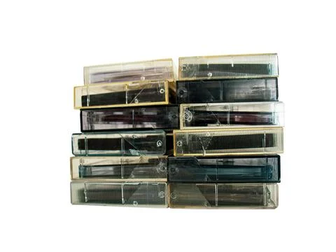 Stack of old audio cassettes on white background Stock Photos