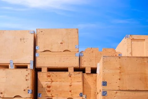 Stack of the old big wooden crate group for sale and reusable  Stock Photos