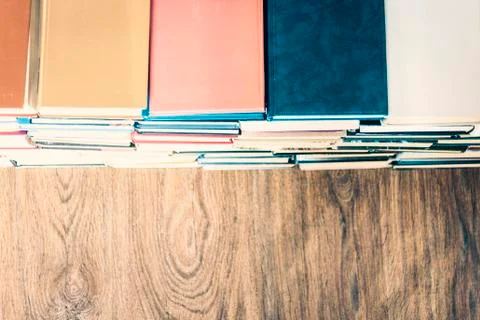 Stack of old book education concept background, many books piles with copy sp Stock Photos