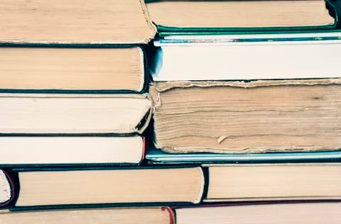 Stack of old book education concept background, many books piles with copy sp Stock Photos
