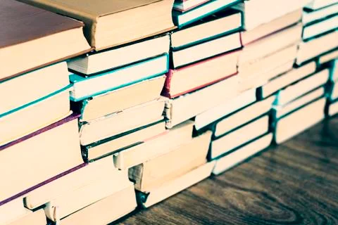 Stack of old book education concept background, many books piles with copy sp Stock Photos