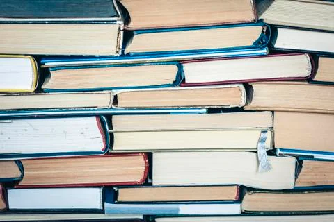 Stack of old book education concept background, many books piles with copy sp Stock Photos