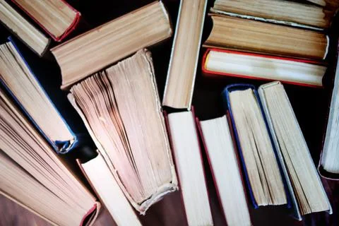 Stack of old book, education concept background, many books piles with copy s Stock Photos