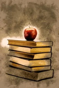 Stack of Old Books With an Apple on Top 스톡 일러스트