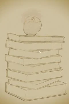 Stack of Old Books With an Apple on Top 库存插图