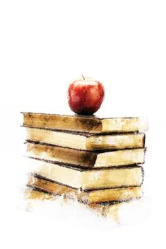 Stack of Old Books With an Apple on Top 스톡 일러스트
