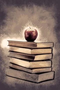 Stack of Old Books With an Apple on Top 스톡 일러스트