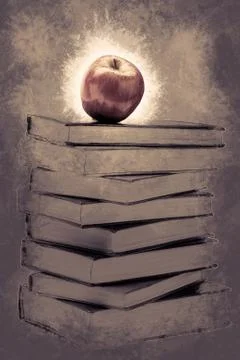 Stack of Old Books With an Apple on Top イラスト素材