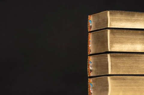 Stack of Old Books with Bookmarks Stock Photos