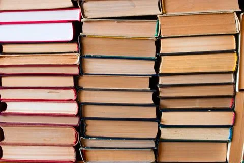 A stack of old books compiled in an upright position Foto stock