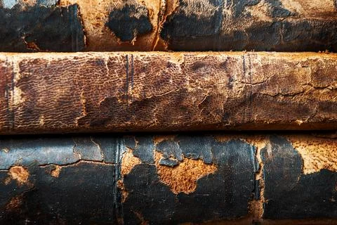 Stack of old books on a library shelf. Vintage books Foto stock