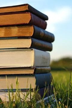 Stack of old books outside Stock Photos