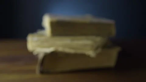 A stack of old books. Slow motion and close up Video stock 131965597