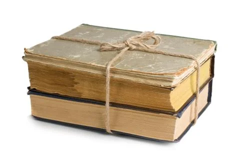 Stack of old books tied with rope 스톡 사진