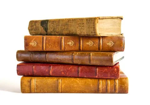 Stack of old books on white background Stock Photos