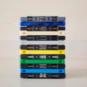 Stack of old colorful audio cassettes Stock Photos