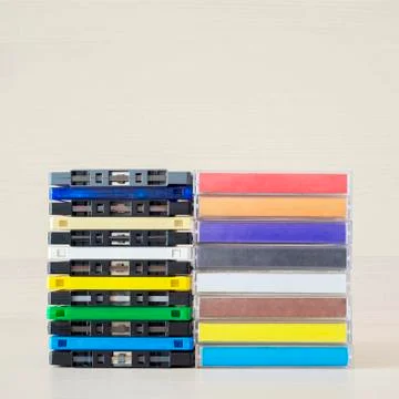 Stack of old colorful audio cassettes Stock Photos