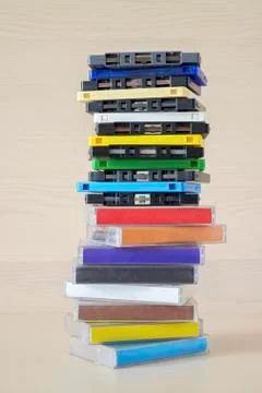 Stack of old colorful audio cassettes Stock Photos