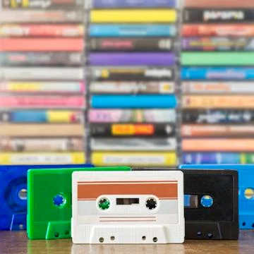 Stack of old colorful audio cassettes Stock Photos