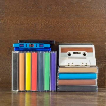 Stack of old colorful audio cassettes Stock Photos