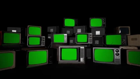 Stack of Old CRT TVs Green Screen Chroma Key Retro 80s Background Stock Footage 337815958