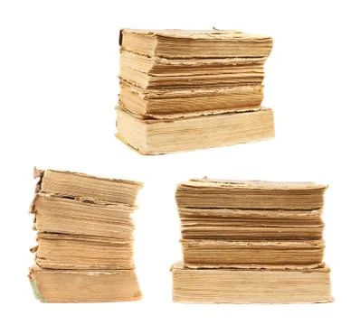 Stack of old decrepit books isolated Stock Photos