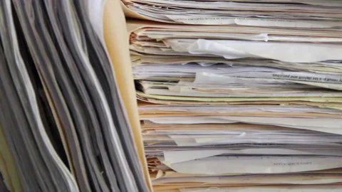 Stack Of Old File Folders Documents Papers In Archive Pan Stock Footage Stock Footage 171506712