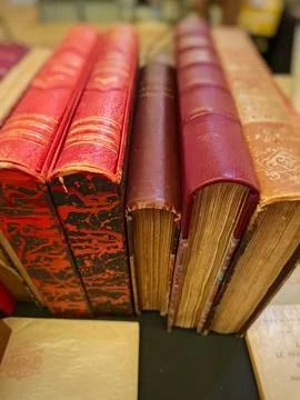 Stack of old leather books Photos