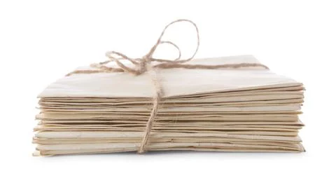Stack of old letters isolated on white 스톡 사진