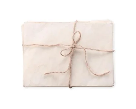 Stack of old letters on light grey background, top view 스톡 사진