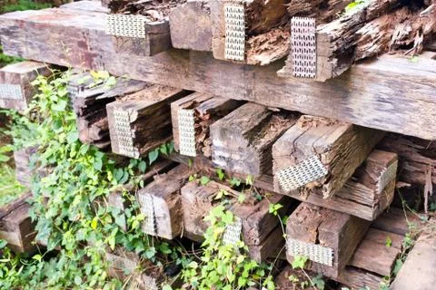 Stack of old lumber with background Stock Photos
