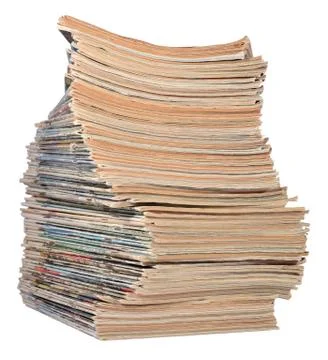 Stack of old magazines on a white background Foto stock