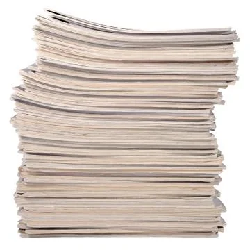 Stack of old magazines on a white Stock Photos