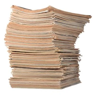 Stack of old magazines on a white Stock Photos