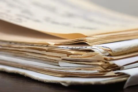 Stack of old paper documents Stock Photos