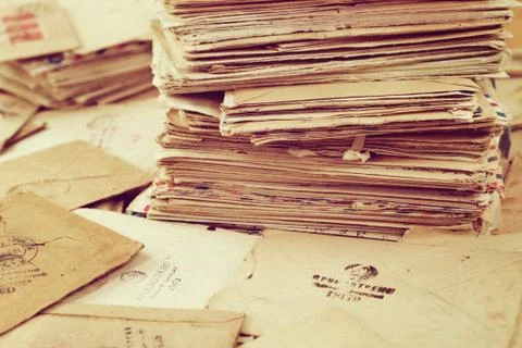 Stack of the old paper mail letters Foto stock
