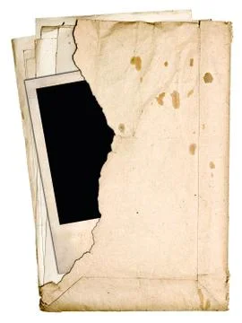 Stack of old papers and old photo  in a torn envelope Foto stock
