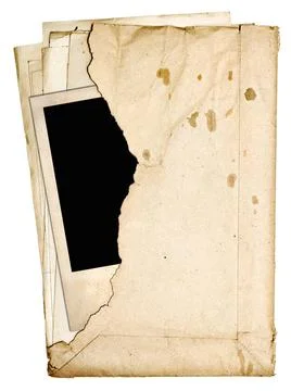 Stack of old papers and old photo in a torn envelope isolated on white bac... Stock Photos