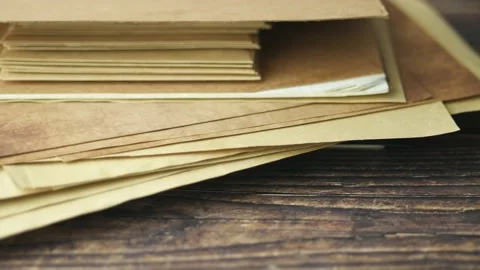 Stack of Old papers on table 스톡 동영상 181950473
