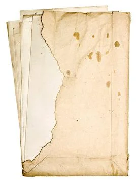Stack of old papers in a torn envelope isolated on white background stack ... 스톡 사진