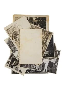 Stack old photos with blank copy space , isolated on white background. abst.. Foto stock