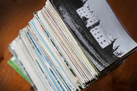 Stack of old postcards collection Stock Photos