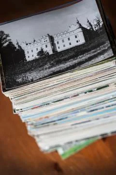 Stack of old postcards collection Stock Photos