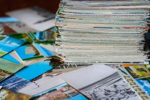 Stack of old postcards collection Stock Photos
