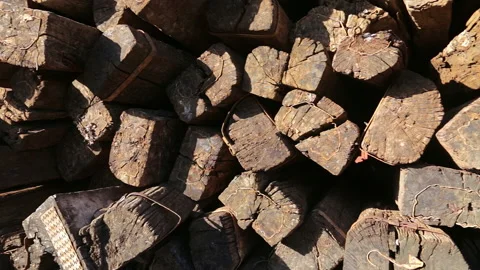 Stack of old railroad ties - pile of wooden sleepers, used and discarded. Stock Footage 167508037