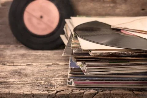 Stack of old records (sepia) Stock Photos
