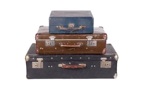 Stack of old suitcases isolated Stock Photos