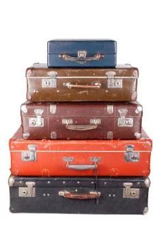 Stack of old suitcases isolated Stock Photos