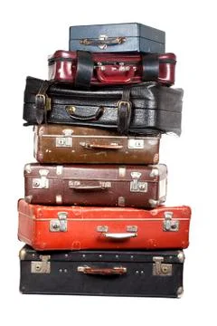 Stack of old suitcases isolated Stock Photos